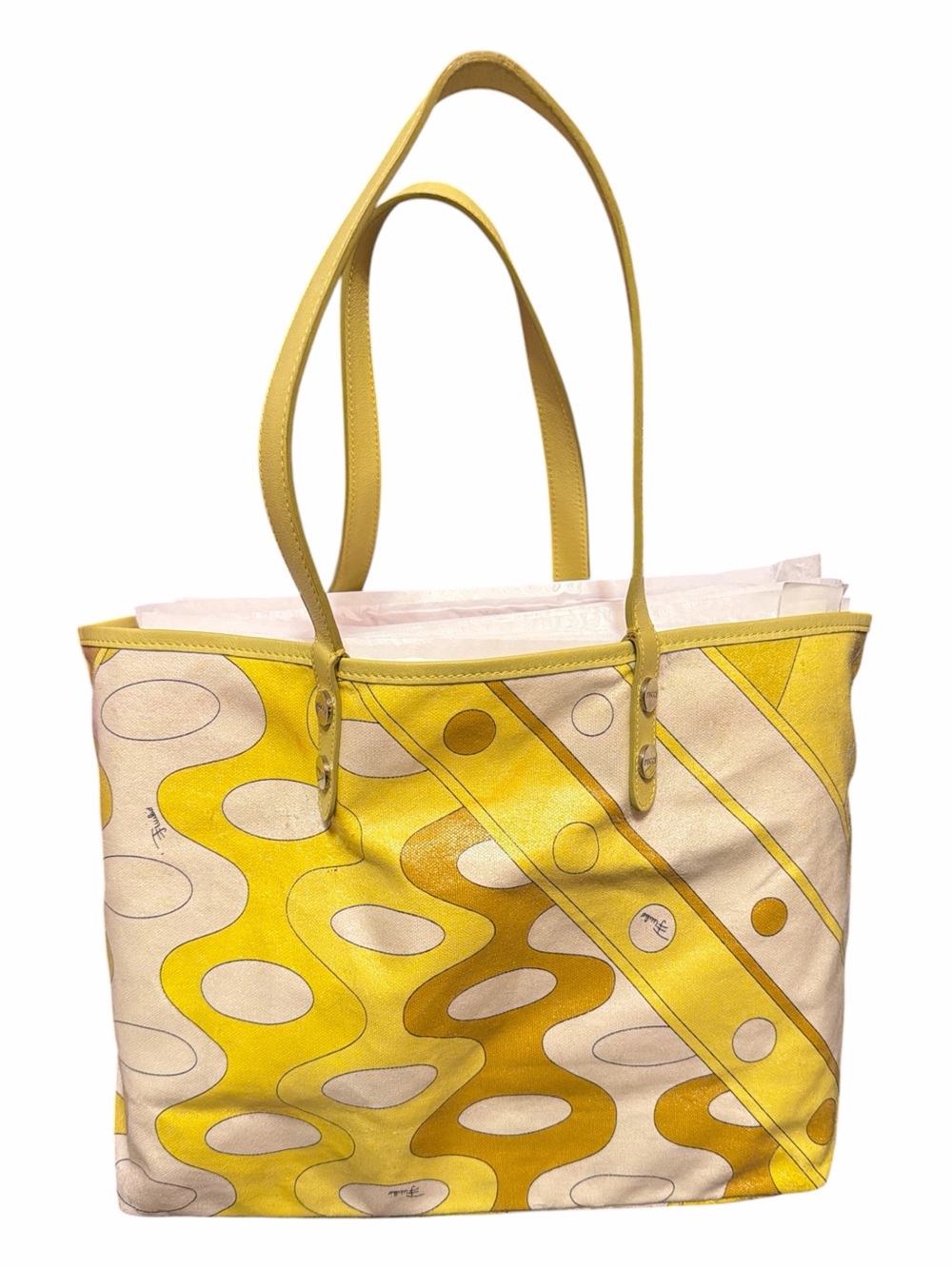 Emilio Pucci Vintage Yellow Abstract Print Coated Canvas Tote Bag - Picture 3 of 6